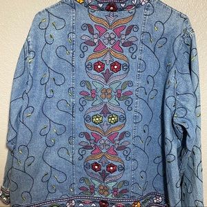 Denim & Co Embroidered Jean Jacket 1X-2X
